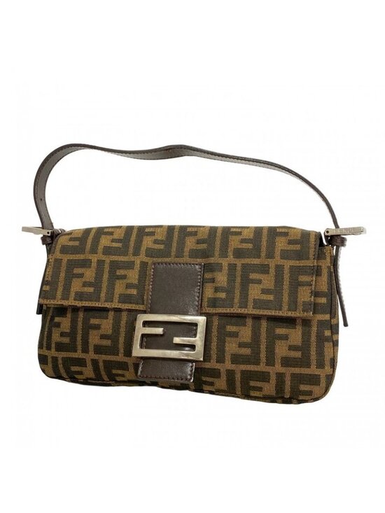 Fendi Handbags - Fendi Handbag Zucca Mamma Bucket Nylon Canvas Brown Silver